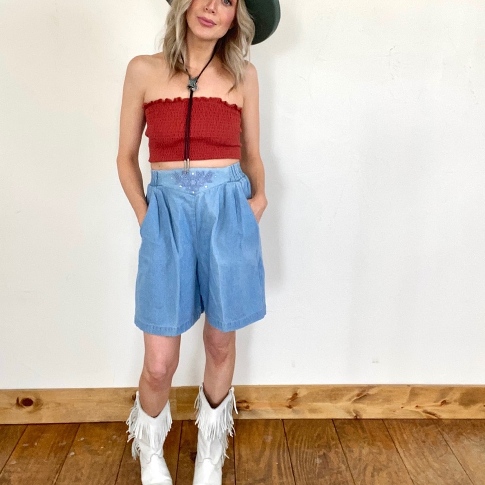 Vintage High Waisted Denim Dress Shorts
